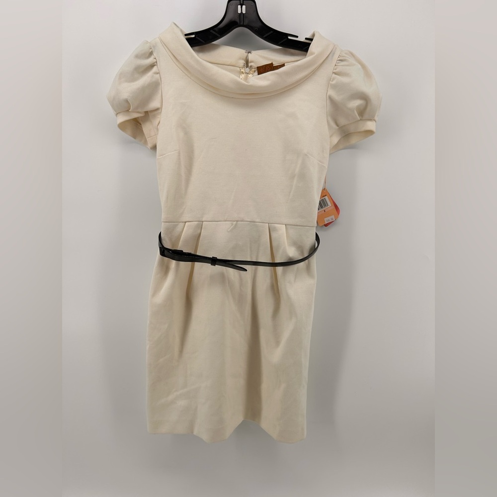 Ali ro white cowl boat neck sheath dress black belt size 2 nwt